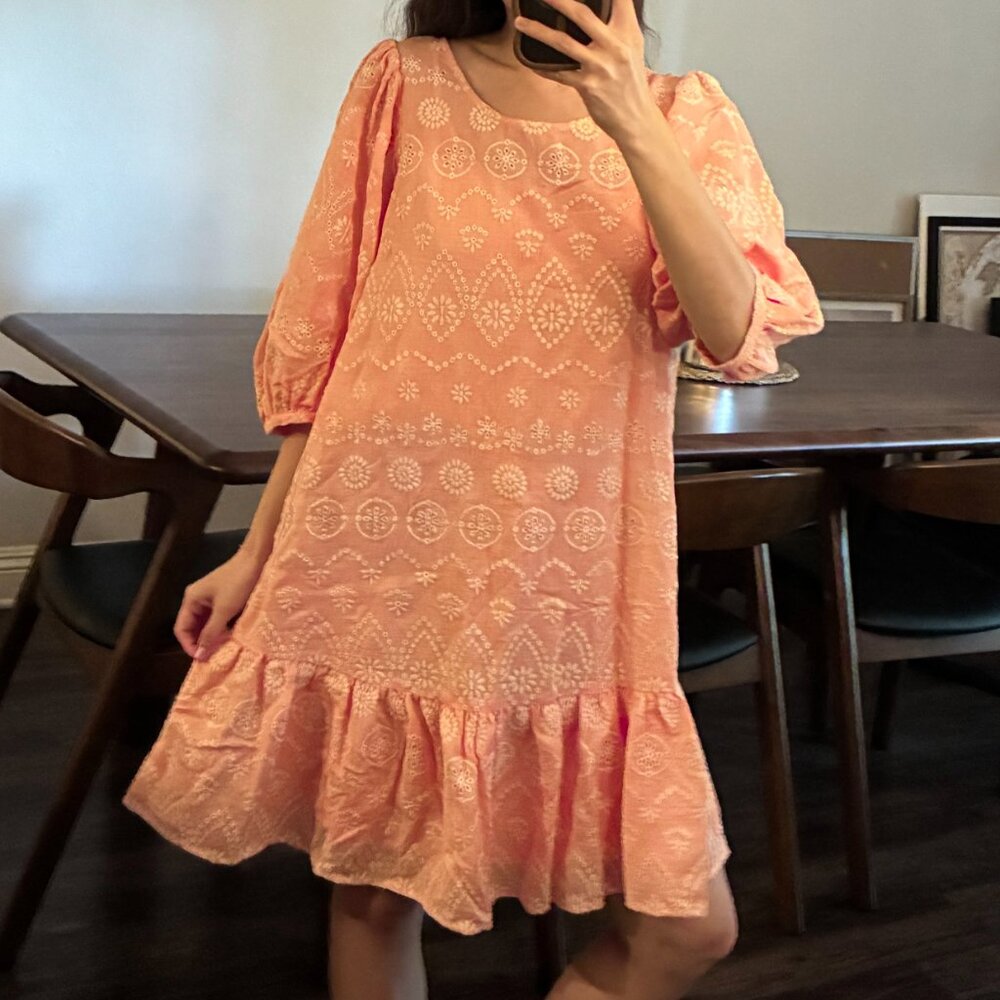 Blu Pepper Light Salmon Pink Dress With Eyelet Details